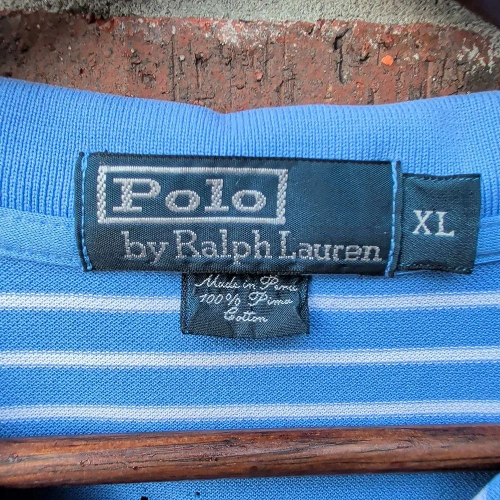 Polo Ralph Lauren Polo Shirt Men XL Blue Striped Pima Cotton Short Sleeve